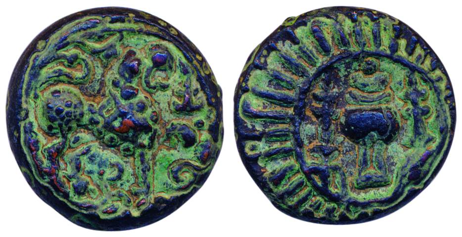 Vishnukundins, 7th century AD, Copper, 7.42 g, Lion type with a roaring lion to right faci