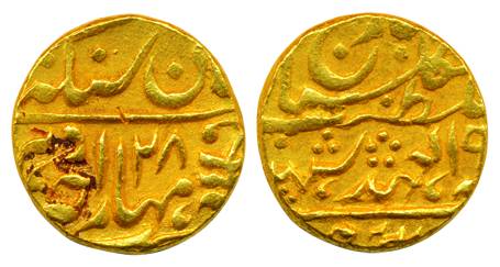 Man Singh II, Gold, 10.95 g, Mohur, with the name of George VI, RY 28, Sawai Jaipur mint, 