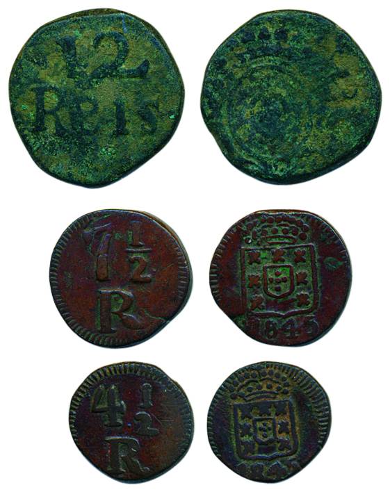 Goa, Copper (3), 12 Reis, 7 ½ Reis, 1845, and 4-½ Reis, 1845. Denomination on obv, crown o