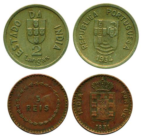 Goa, Nickel, 2 Tangas, 1934; and Copper, 5 Reis, 1871. Both About Extremely Fine, Scarce. 