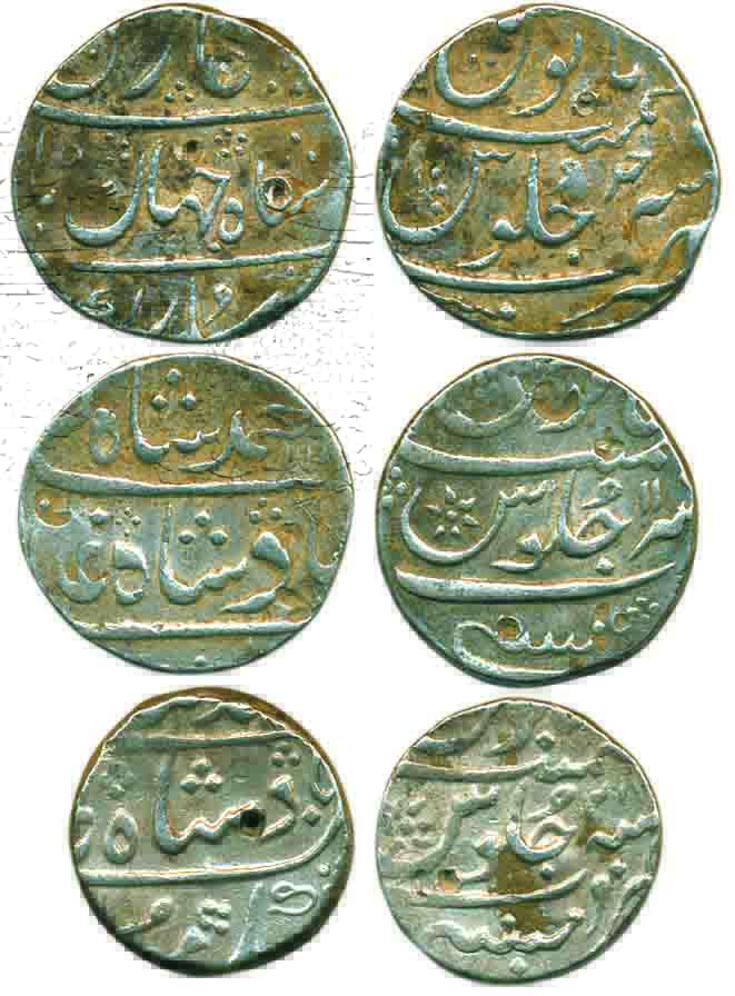 Mumbai Mint, Silver (3), Rupee, on the name of Shah Jahan II, Muhammad Shah(2) RY Ahad, 11