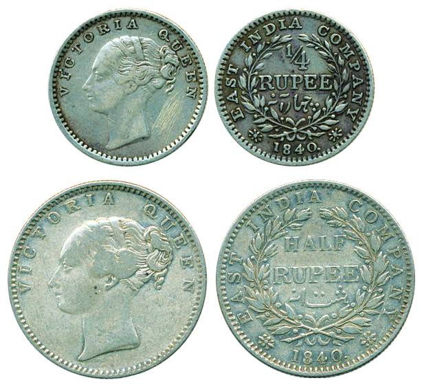 Victoria Queen, Continous legend, Silver, ½ and ¼ Rupee, 1840. Fine+ to About Very Fine, R