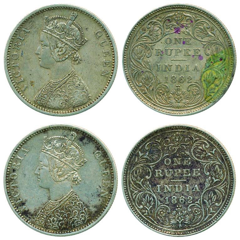Victoria Queen, Silver (2), Rupee, 1862, Bombay mint, A/II/1/2, with crescent) Pridmore 10