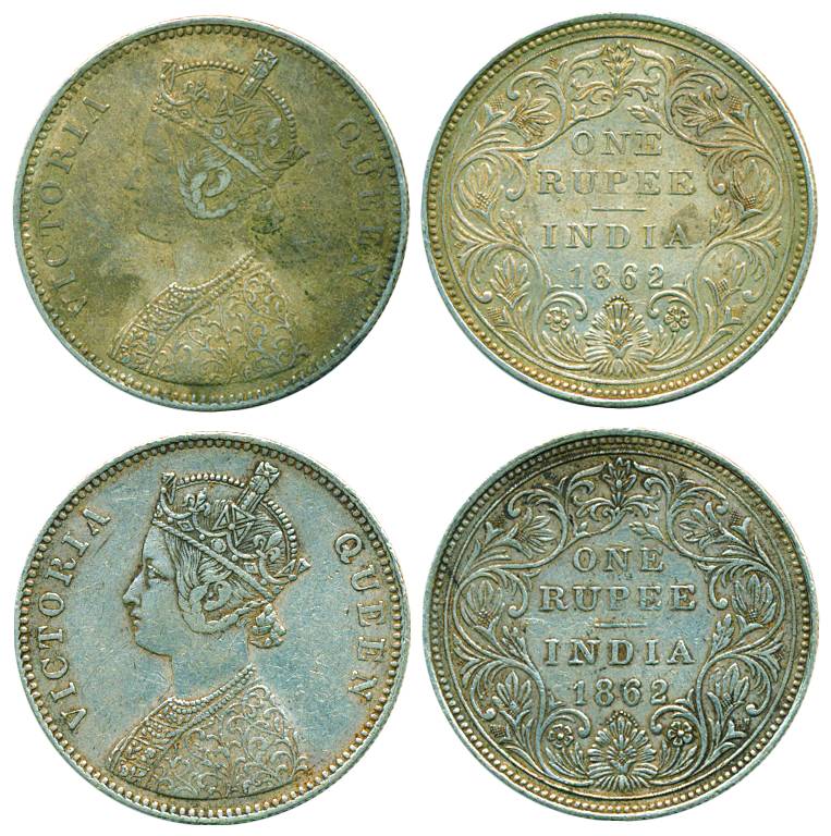 Victoria Queen, Silver (2), Rupee, 1862, Bombay mint, A/II/0/10 (Pridmore 93). Very Fine+,