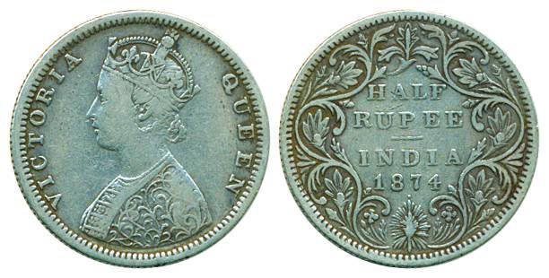 Victoria Queen, Silver, ½ Rupee, Bombay mint, 1874, B2/IIdot (Pridmore# 285). About Very F