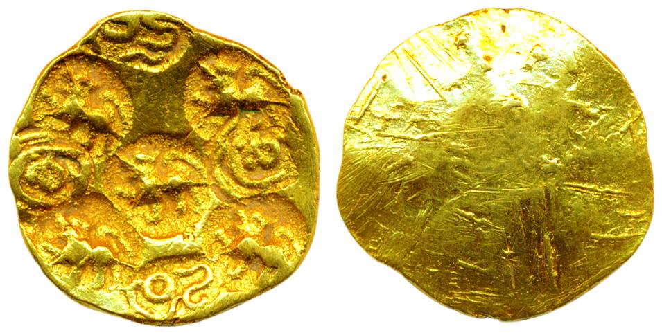Chalukyas of Kalyan, Gold, 3.84 g, Pagoda, punch-marked type, unifaced, a central punch of