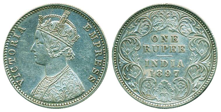 Victoria Empress, Silver, Rupee, Calcutta mint, 1897, C3/I/ C incused (Pridmore 136). Extr