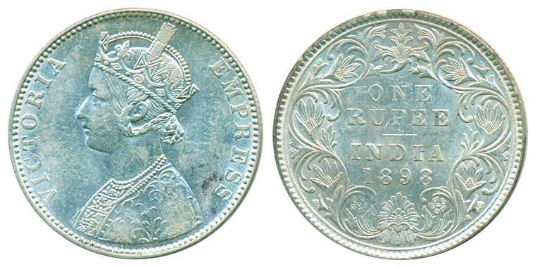 Victoria Empress, Silver, Rupee, Bombay mint, 1898, C2/I/B incused (Pridmore# 184). Extrem