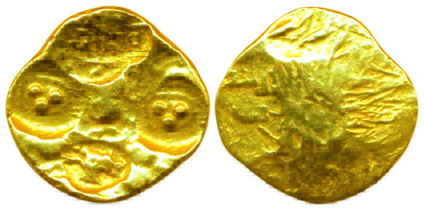 Yadavas of Devagiri, Bhillamdeva, Gold, 3.69 g, Padma Tanka, Punch-marked type with numero