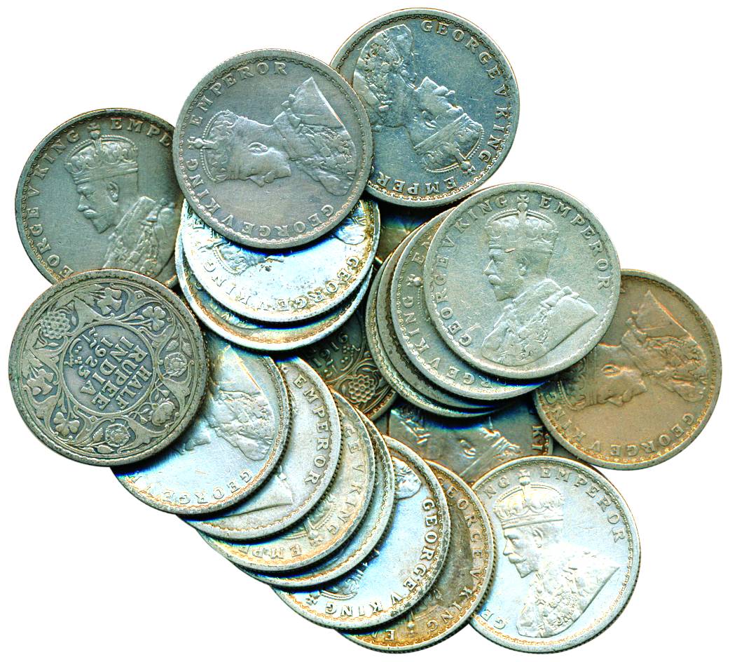 George V, Silver, ½ Rupee (21), 1912-1919, 1921-1930, 1933, 1934 and 1936. Fine+ to Extrem