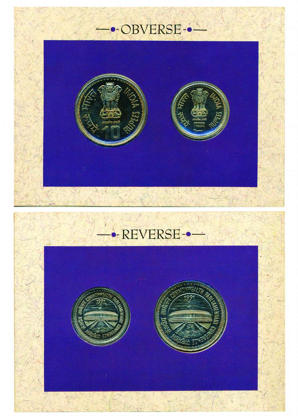 UNC Set of 1991, 37th Commonwealth Parliamentary Conference, Set of 2 coins 10 &5 Rupees, 