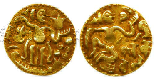 Sri Lanka, Gold, Kahavanu, 4.38 g, Anonymous, king standing to right on obv, seated king t