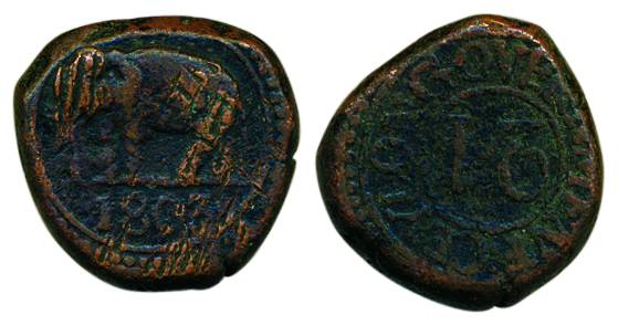 Sri Lanka, Copper, 1/21 Rix Dollar, 1803, elephant to left and date on obv, 21 in centre a
