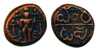 Nayakas of Gingee, Copper, 3.57 g, Venkateshwara type with the Lord Venkateshwara standing