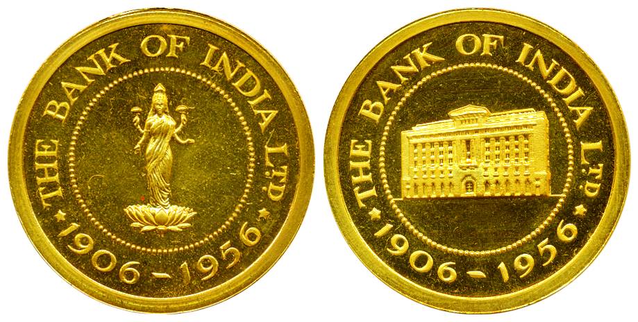 Bank of India Token, Silver, 26.30 g, Gold plated, name of the Bank and the building on ob