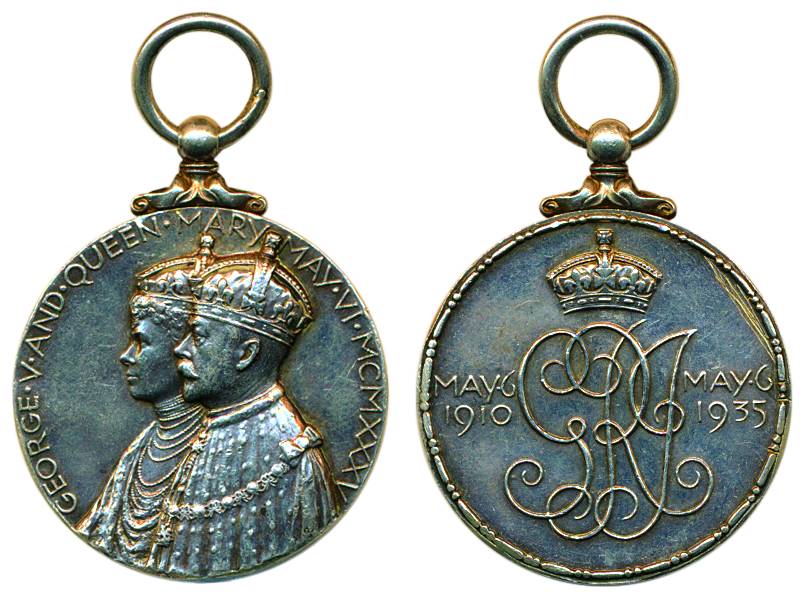 Silver Jubilee 1935 Medal of George V, Silver, conjoined bust of George V and Queen Mary o