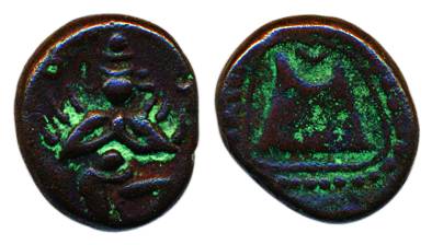 Nayakas of Thanjavur, Tiruvannamali, Copper, 4.64 g, seated Garuda with folding hands on o