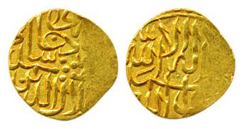 Akbar, Gold, 1.18 g, 1/10 Mohur, Mintless but issued at Badakshan (KM 700.2). Very Fine, S