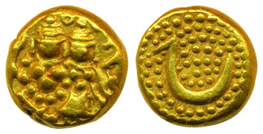 Haidar Ali (AD 1761-1782), Gold, 3.43 g, Pagoda, Shiva-Paravati on obv & Persian he on rev