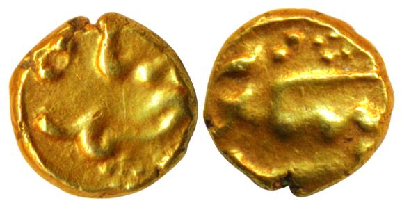 Muhammad Shah, Gold, 0.37 g, Fanam, Hoskote mint, complete mint name on rev. Extremely Fin