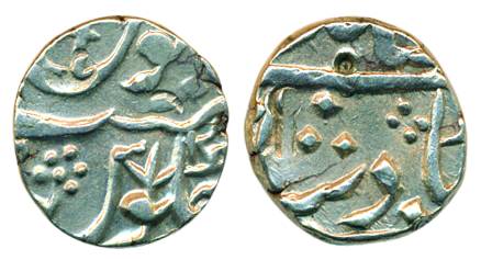 Chandwad mint, Silver, ½ Rupee, in the name of Shah Alam II, mint mark off flan, lotus mar