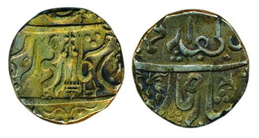 Torgal mint, Silver, Rupee, in the name of Muhammad Shah, Ba lutf allah couplate, mint mar