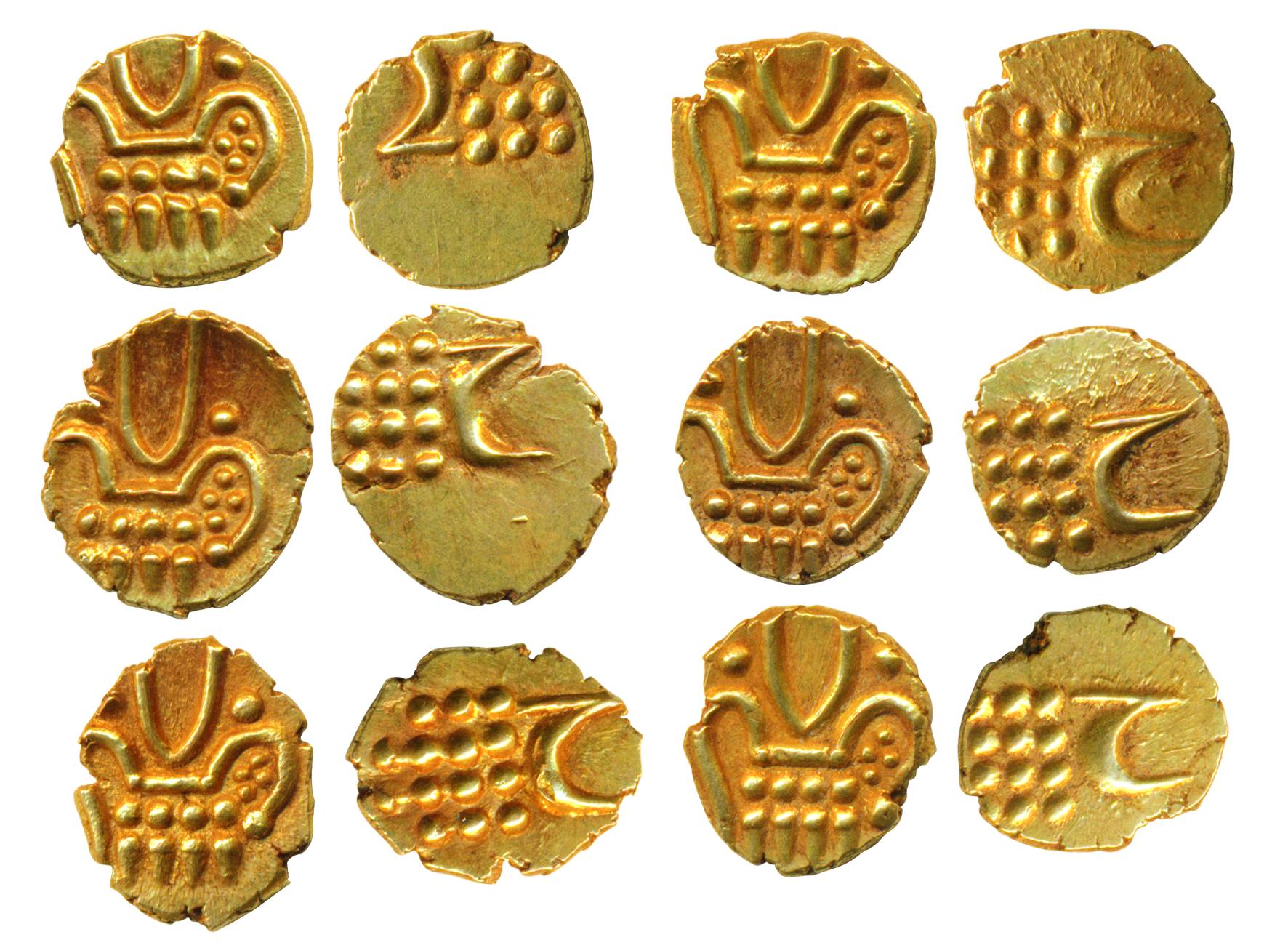 Haider Ali, Gold (6), Fanam, Vira Raya Fanam type with the usual motif on obv, Persian He 