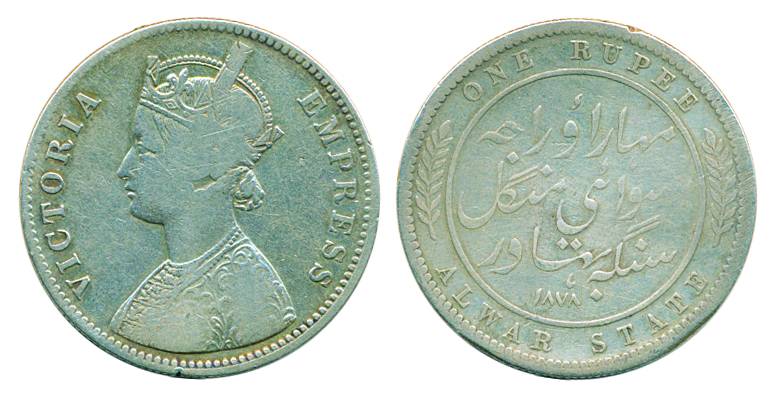Mangal Singh, Silver, Rupee, with the name and portrait of Victoria, 1878 AD, Calcutta min