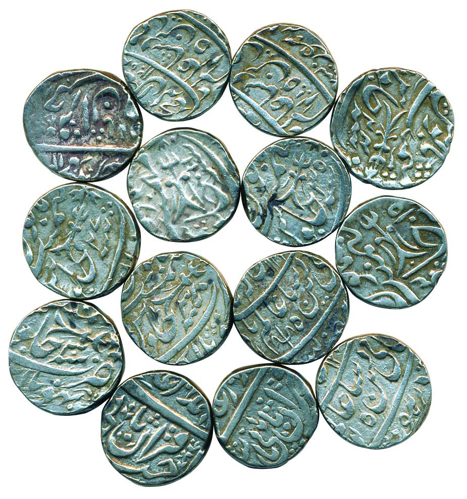 Bhopal mint, Silver (14), Rupee, in the name of Muhammad Akbar II, RY 5, 11, 13, 15, 18, 2