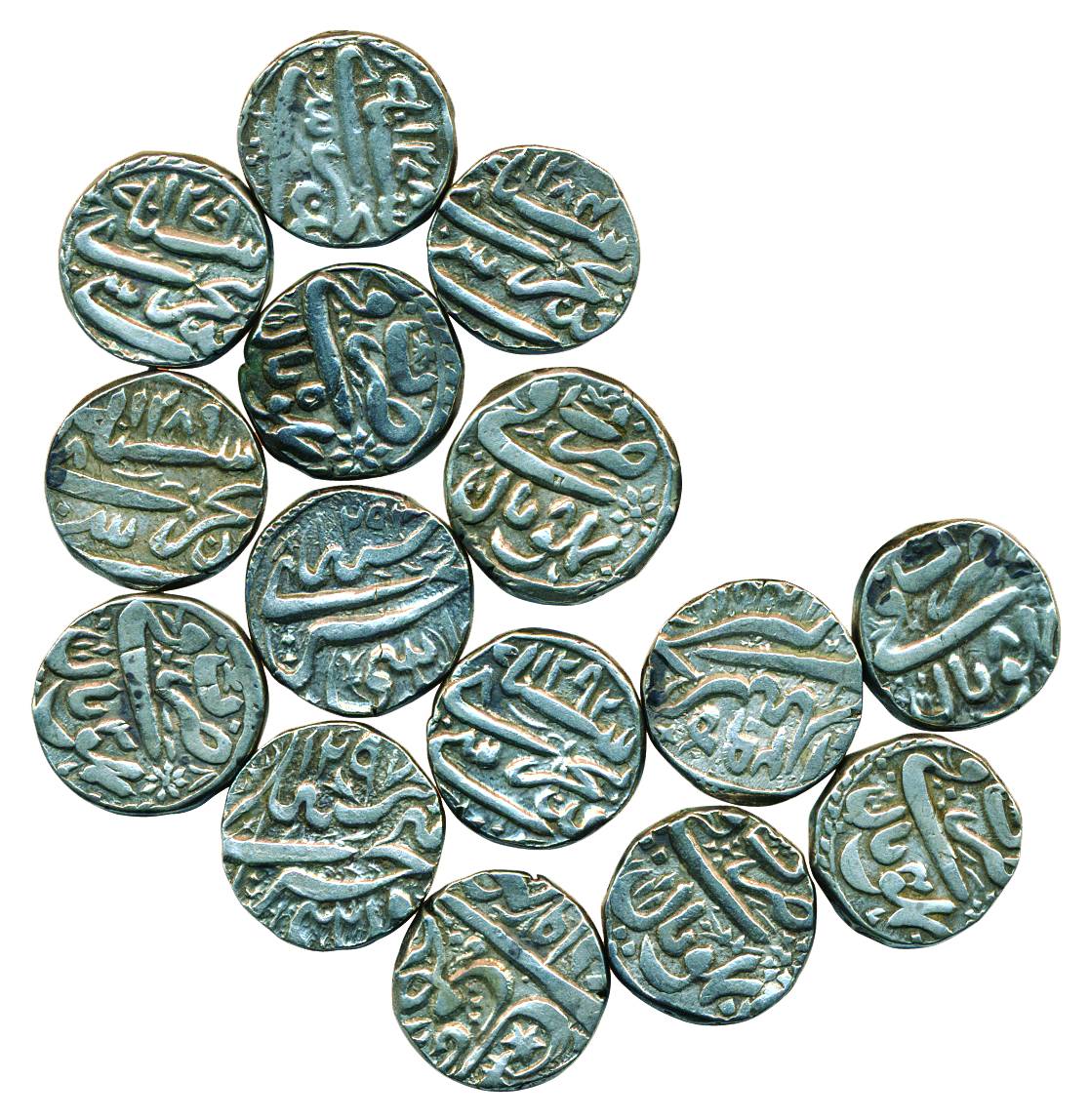 Silver (16), Rupee, Sikanda Begum and Shah Jahan Begum, anonymous, Bhopal mint, various da
