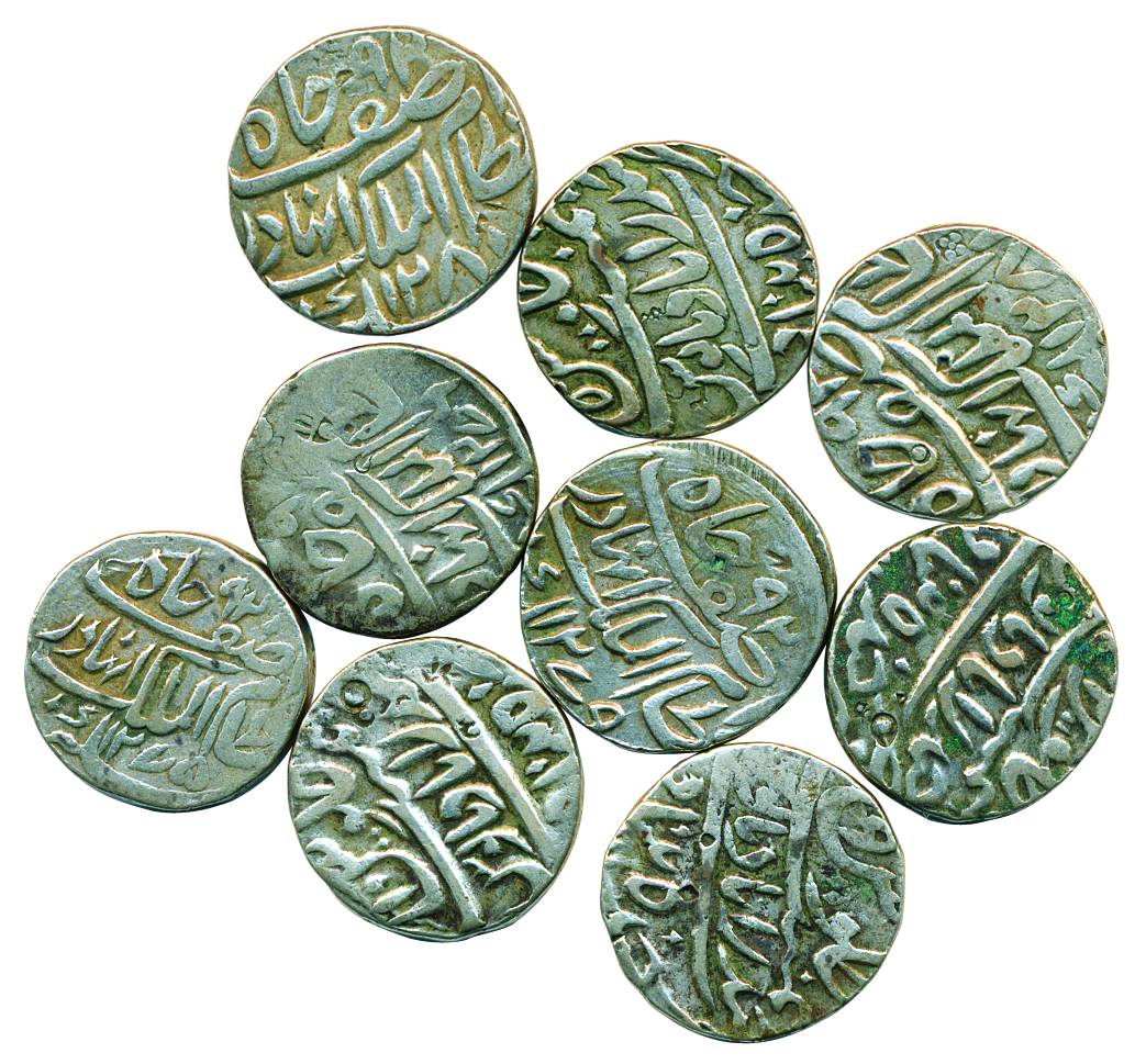 Afzalud Daula, Silver (9), Rupee, Farkhanda Bunyad Hyderabad mint, various years: 1275, 12