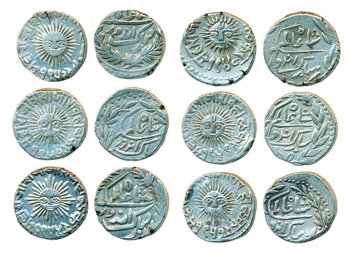 Shivaji Rao Holkar, Silver (6), Rupee, Malharnagar mint, with the name of Shah Alam II, VS