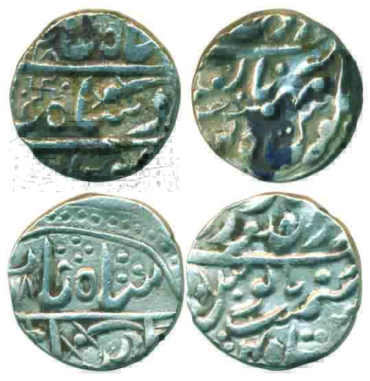 Silver (2), Rupee, in the name of Shah Alam II, Jodhpur and Pali mints, the first one has 