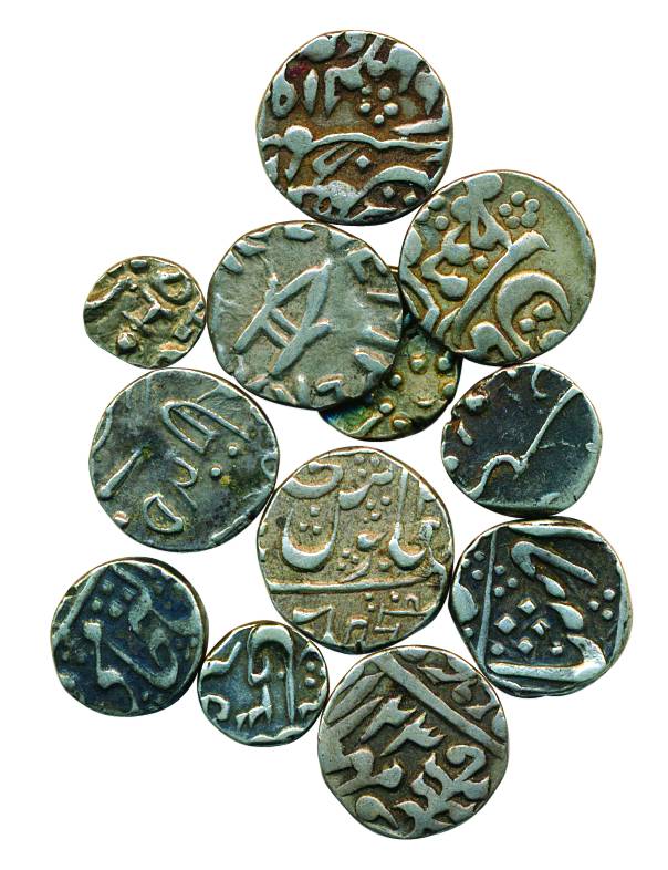 Silver (12), Assorted lot of fractions of Princely States, ½ Rupee (2), ¼ Rupee (8), 1/8 R