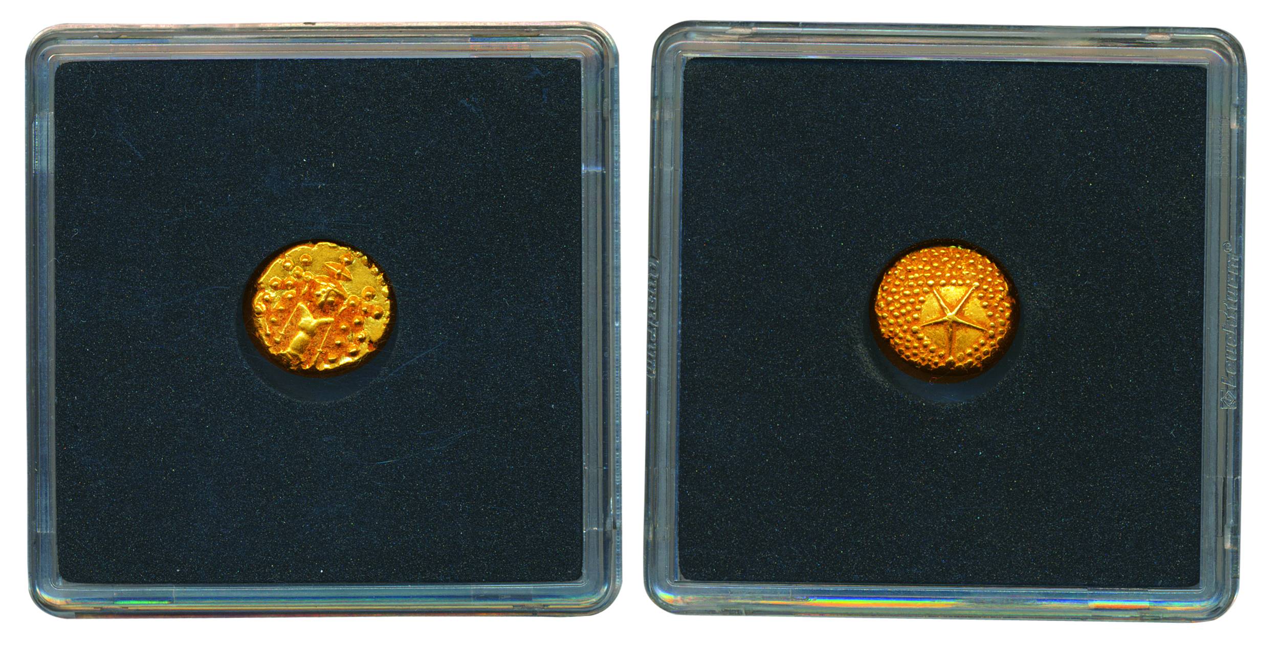 Star Gold Pagoda, 3.2 g, single Swami (Balaji-Tirupati) standing, facing front on obv.; st