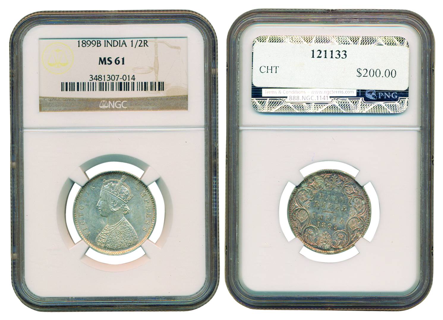 Victoria Empress, Silver, ½ Rupee, 1899, Bombay mint, incused, reversed B mint mark on rev