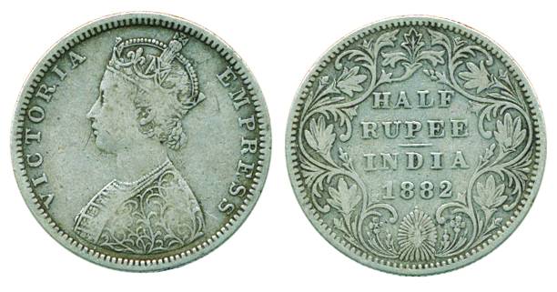 Victoria Empress, Silver, ½ Rupee, 1882, Bombay mint, Dot mint mark. About Very Fine, Rare