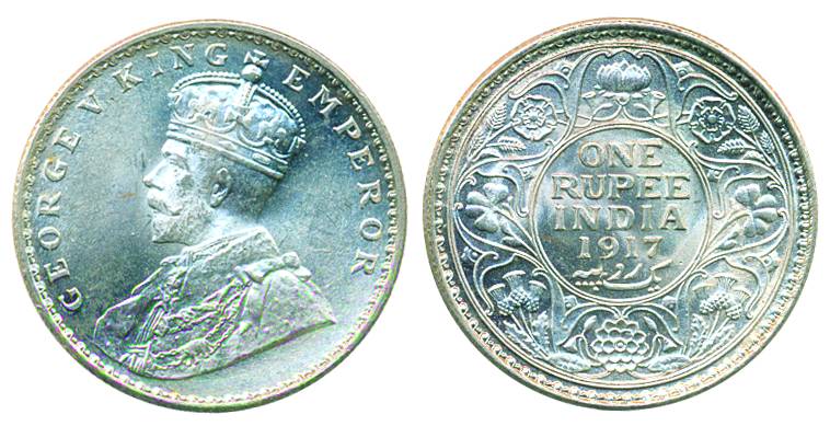 George V, Silver, Rupee, 1917, Calcutta mint. UNC.