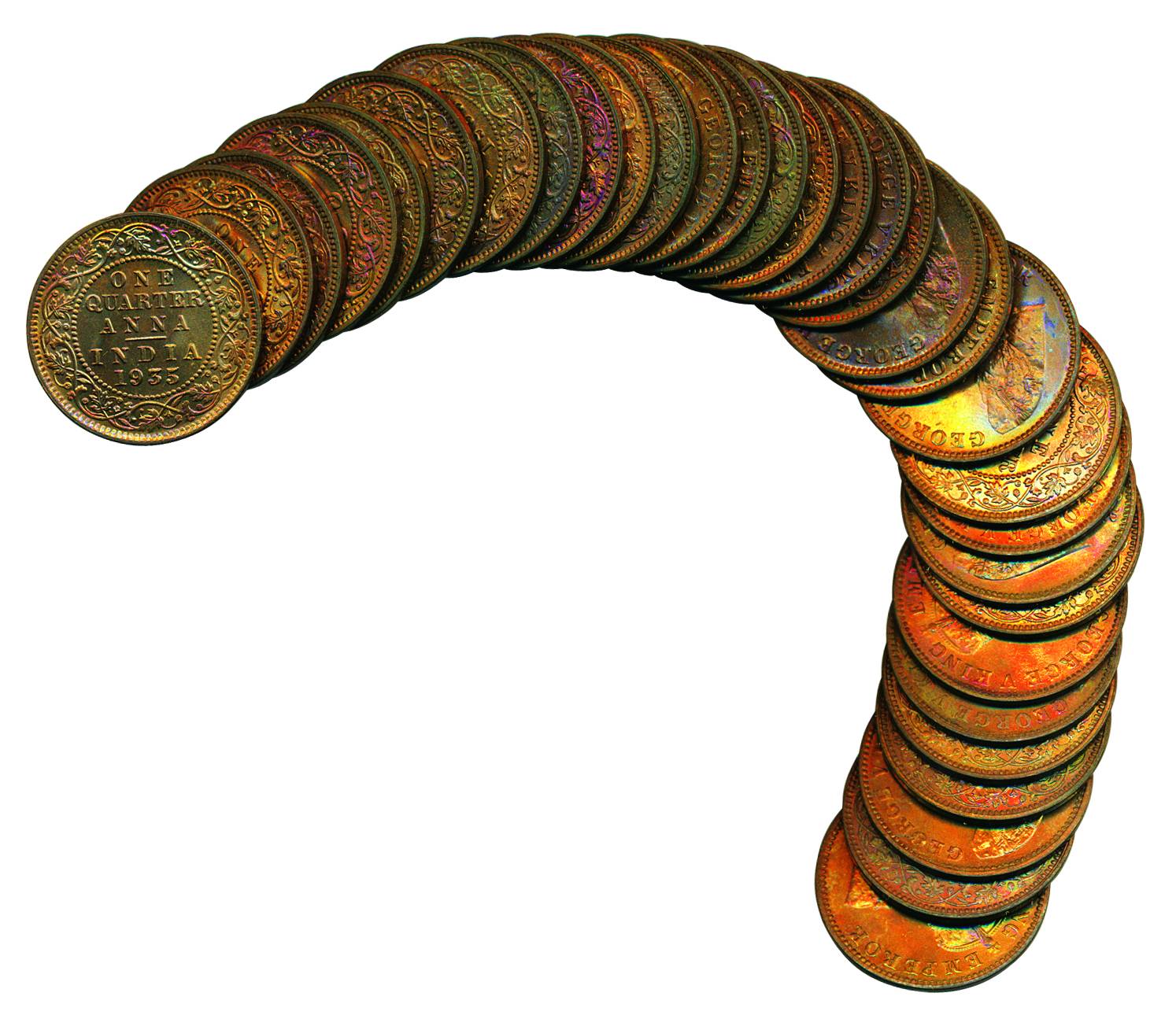 George V, Copper (32), ¼ Anna, 1935, original roll of 32 coins of the mint.UNC, Scarce wit