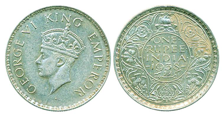 George VI, Silver, Rupee, 1938, Bombay mint, dot mint mark. Extremely Fine+, rare.