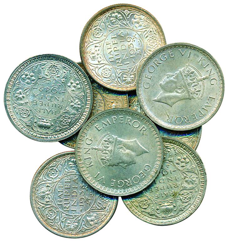 George VI, Silver (6), 1 Rupee, ½ Rupee and ¼ Rupee, 1940 and 1944.About UNC. 8 coins