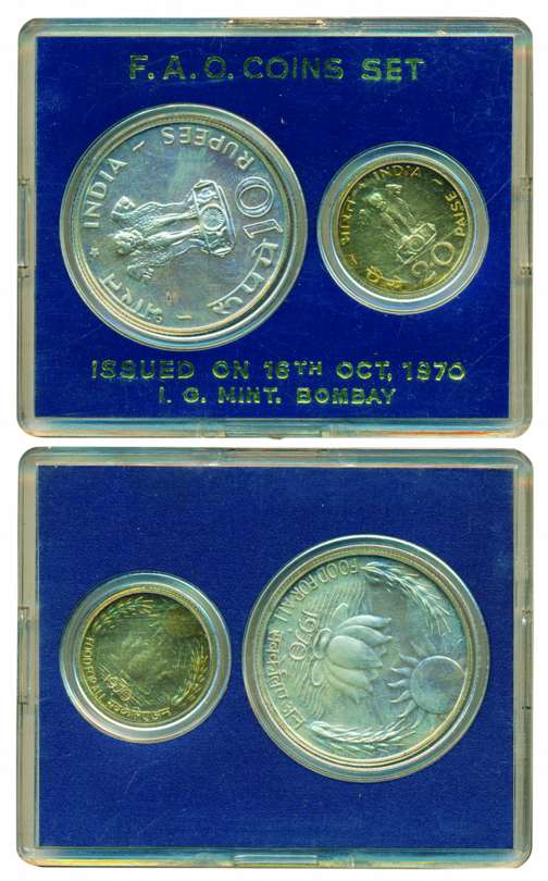 1970 UNC Set of 2 coins, Rs. 10 and 20 Paise, Bombay mint (RB# 24).Scarce.