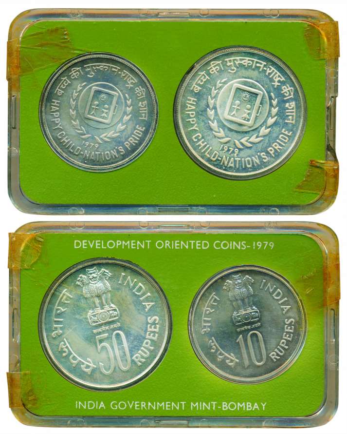 1979 UNC Set,Happy Child – Nation’s Pride, Rs. 50 and 10, Bombay mint (RB# 74). In origina