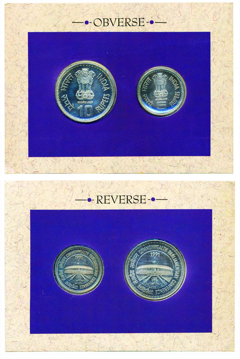 1991, UNC Set of 37th Commonwealth Parliamentary Conference, Set of 2 coins, Rs. 10 & 5, B