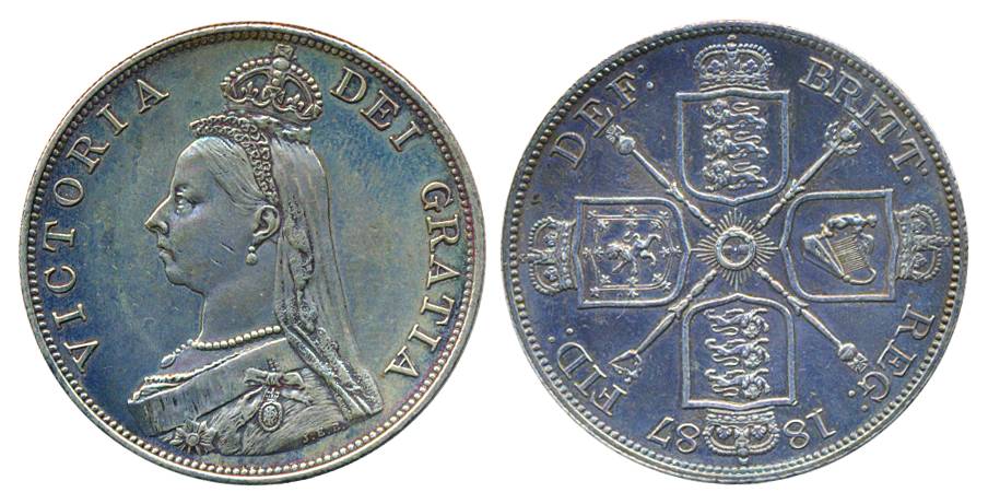 Great Britain, Victoria, Silver, 22.63 g, Double Florin Proof, 1881 with Arabic 1 (KM 763)
