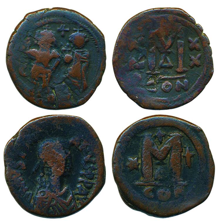 Romans, Byzantine, Copper (2), portrait / M CON; and dual figures / M CON types.Very Fine.