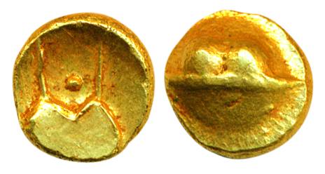 Gold, 1.66 g, Hudki½ Pagoda, anonymous, without any initials, a boat-like symbol one side 