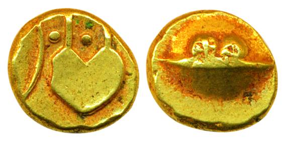 Gold, 3.33 g, Hudki Pagoda, anonymous, without any initials, a boat-like symbol one side a