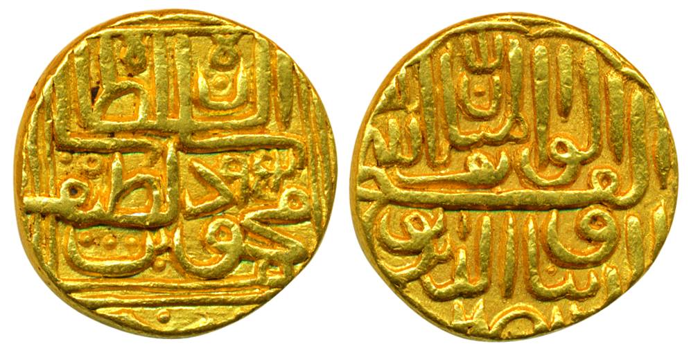 Muzaffar Shah III, Gold, 12.07 g, Tanka, mintless, AH 976, double squares type (Rajgor# 24