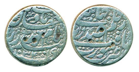 NurJahan, Silver, Rupee, Surat mint, AH 1034, poetical couplet on obv.reads By the order o